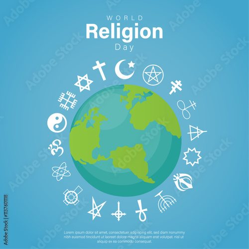 World religion day, sign of differents faiths, concept of peace and unity, vector template design.