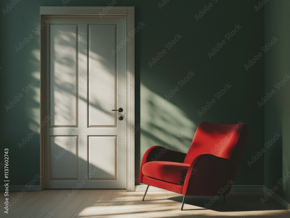 Fototapeta premium Modern Living Room with Red Armchair