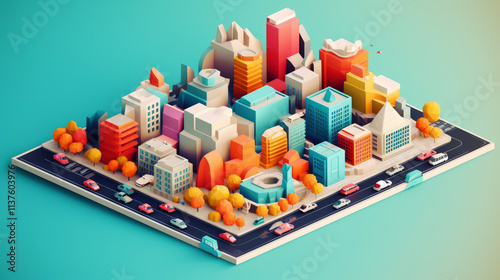 generated illustration of isometic modern low poly cityscape