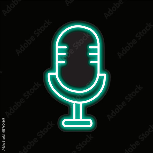 neon microphone isolated on black background. microphone icon with glowing neon lines. Vector illustration.