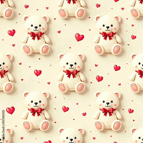 Cute bear patterns with hearts in a playful design suitable for various crafts and decorations. Generative AI photo