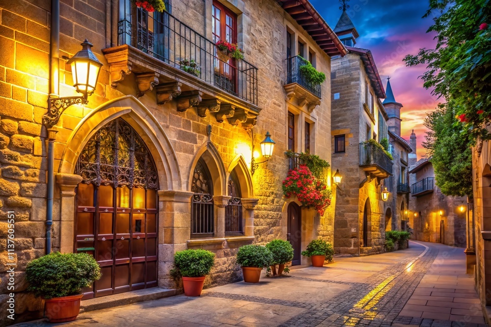 Fototapeta premium Olite Palace Navarre Spain Night Photography, Low Light Facade, Spanish Architecture, Historic Building, Night Scene, Romantic Travel
