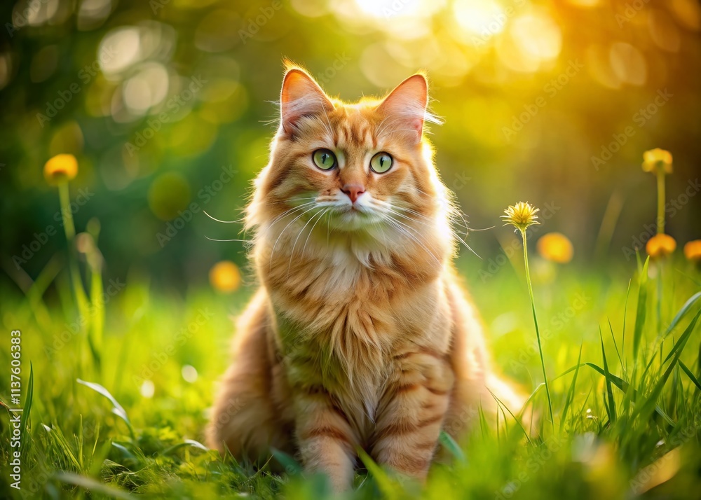 Orange Tabby Cat in Green Grass - Cute Kitten Outdoor Photo, Summer Pet Photography Orange Tabby Cat in Green Grass - Cute Kitten Outdoor Photo, Summer Pet Photography