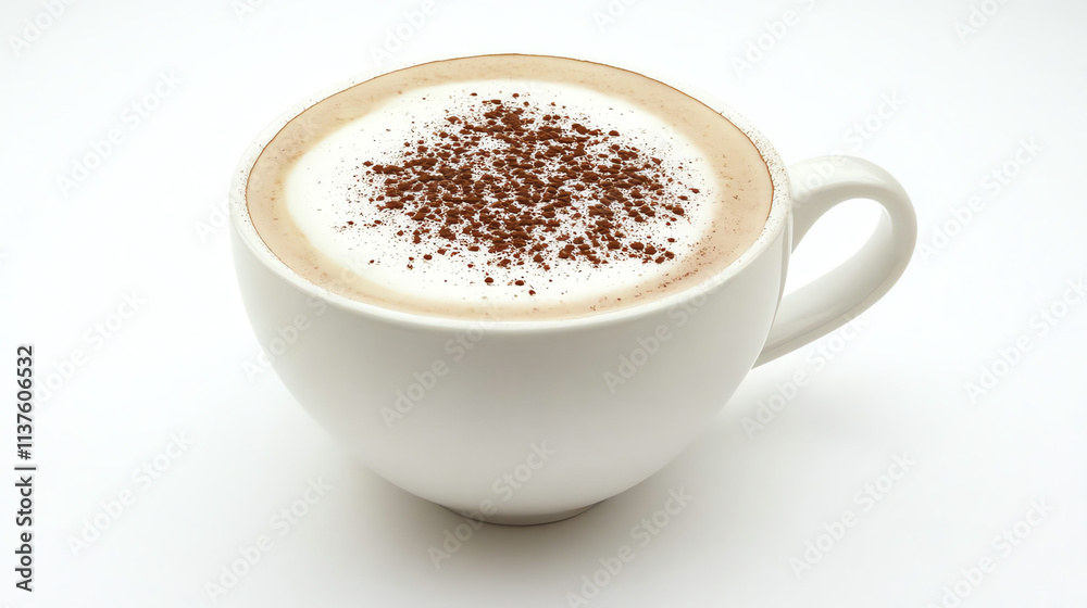 Cappuccino with foam art in white cup isolated on white background Cappuccino with foam art in white cup isolated on white background