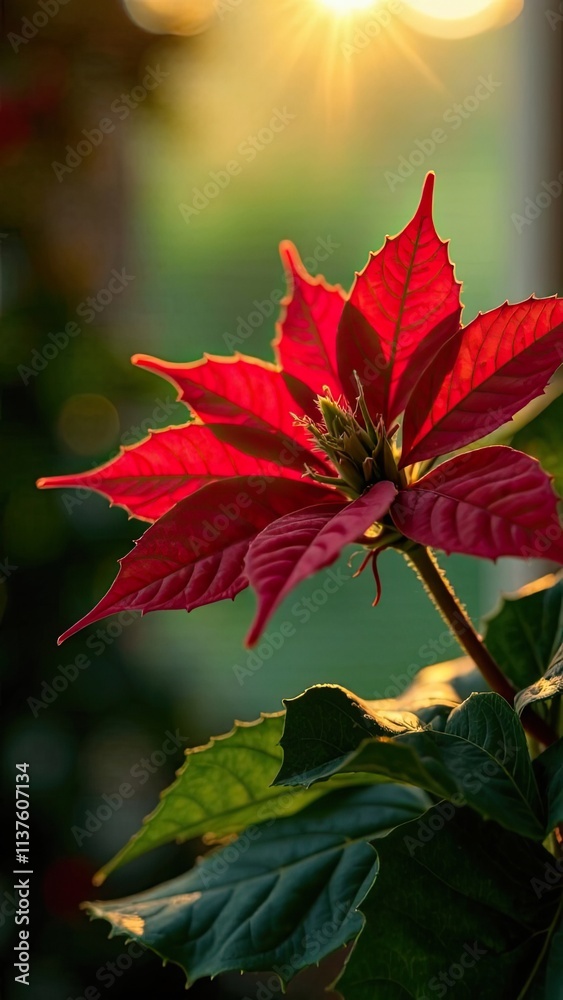 Vibrant red plant leaves illuminated by golden sunlight in a serene garden setting. Generative AI Vibrant red plant leaves illuminated by golden sunlight in a serene garden setting. Generative AI