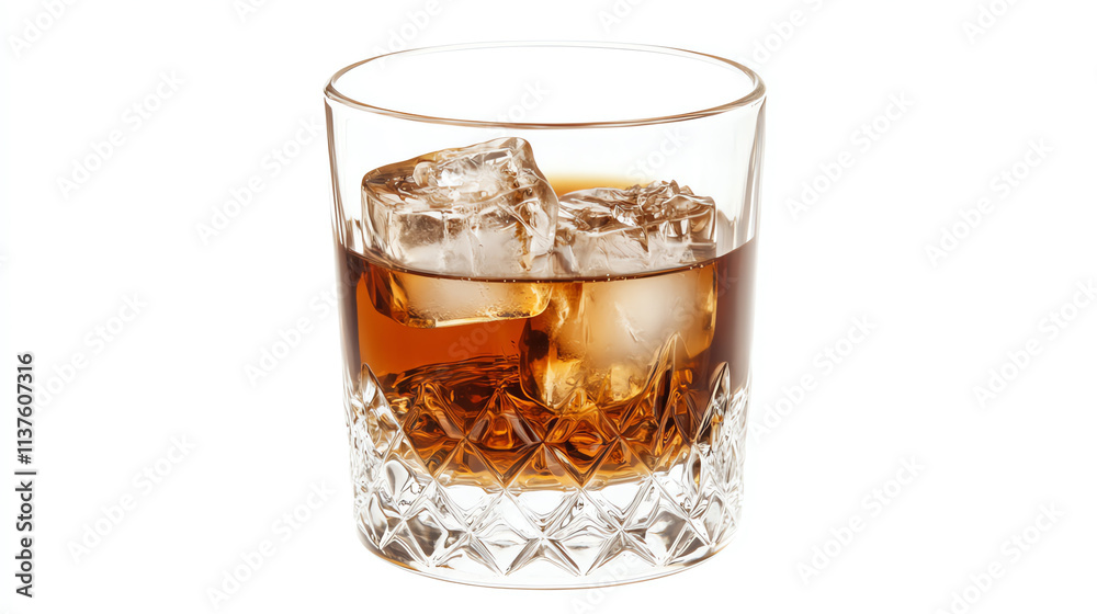 Whiskey glass with ice cubes isolated on white background Whiskey glass with ice cubes isolated on white background