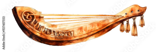 Watercolor illustration of ancient greek lyre isolated kept on a white or transparent background