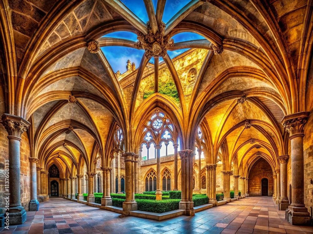 Oviedo Cathedral Chapter House Panoramic, Asturian Romanesque Architecture, Spain Oviedo Cathedral Chapter House Panoramic, Asturian Romanesque Architecture, Spain