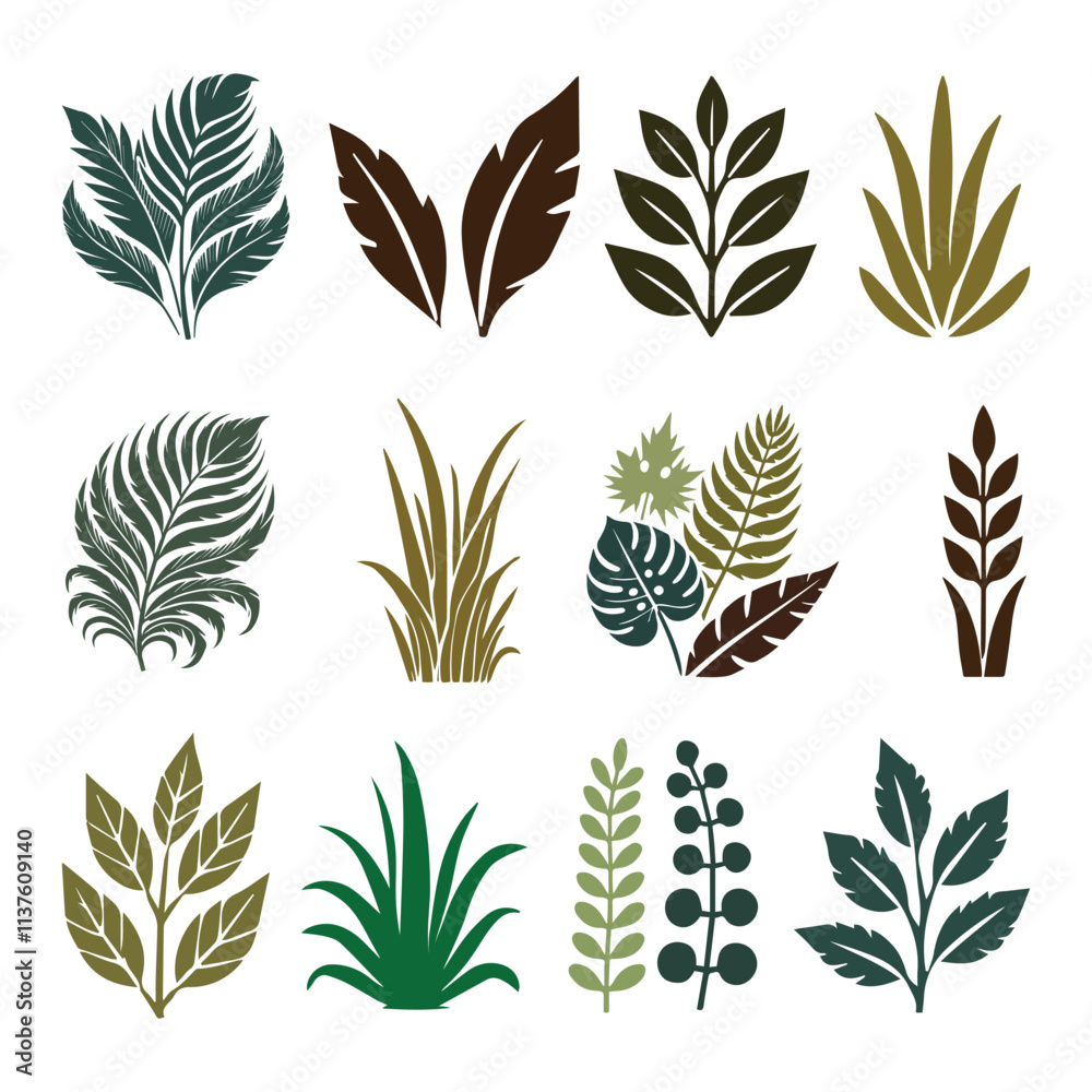 Tropical leaves collection. Vector isolated elements on the white background. Tropical leaves collection. Vector isolated elements on the white background.