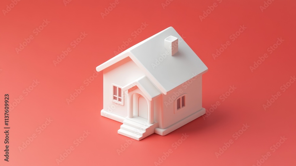 Minimalist White House Model on Red Background: A Symbol of Home and New Beginnings Minimalist White House Model on Red Background: A Symbol of Home and New Beginnings