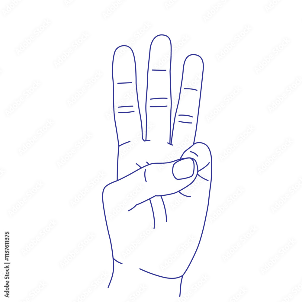 Hand gesture sketch. Counting with fingers. Three sign Hand gesture sketch. Counting with fingers. Three sign