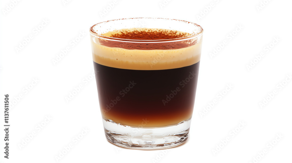 Glass of layered coffee drink isolated on white background Glass of layered coffee drink isolated on white background