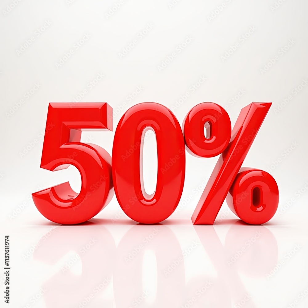 3D Rendered Text '50%' on a Clean White Background 3D Rendered Text '50%' on a Clean White Background