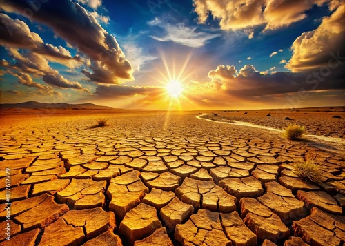 Panoramic Dry Cracked Soil Texture Background - High Resolution Image
