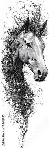 Horse Line Art Halftone Design for Printing photo