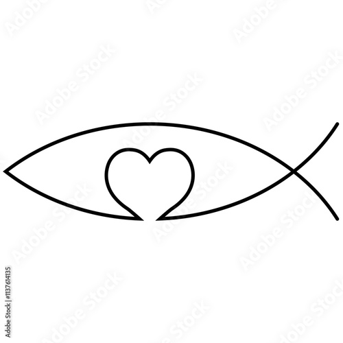Ichthys symbol with heart, faith love religion Jesus god