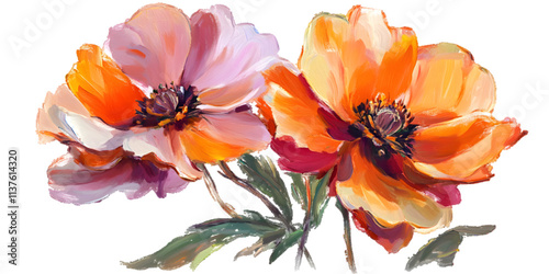 Grunge oil painted summer flowers kept on a white or transparent background