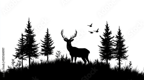 Black and white deer in woodland