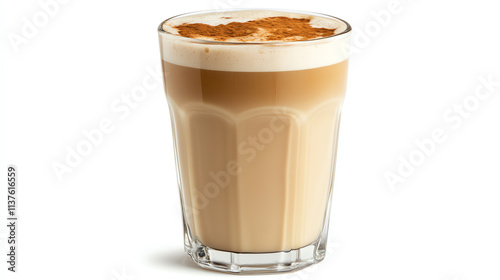 Latte coffee in tall glass isolated on white background