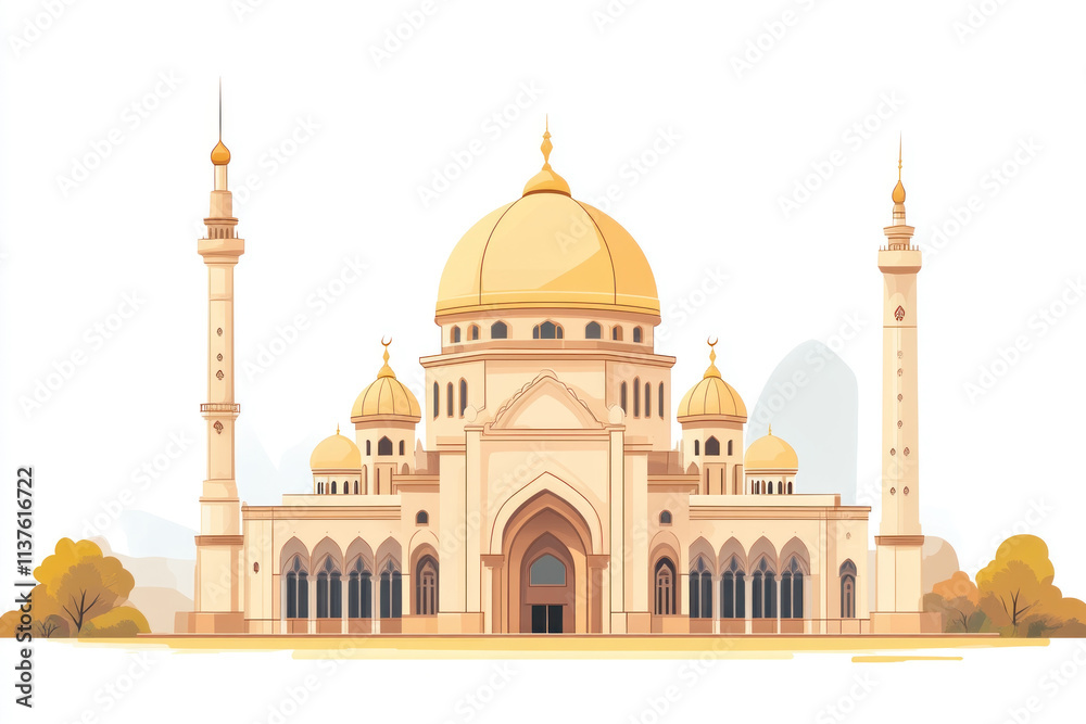 Obraz premium Mosque Architecture Showcases Domes, Minarets, and Islamic Design Elements Elegantly.