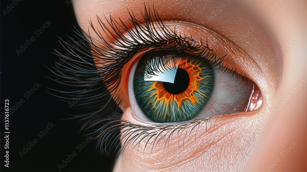 Fototapeta premium A striking gray eye, emphasizing the contrast between the dark pupil and the lighter iris, with delicate blood vessels adding intricate details.