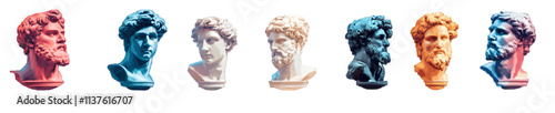 Set of modern logos with antique sculptures. Illustration of classical sculpture for poster, T-shirt, and printing placed on white or transparent background
