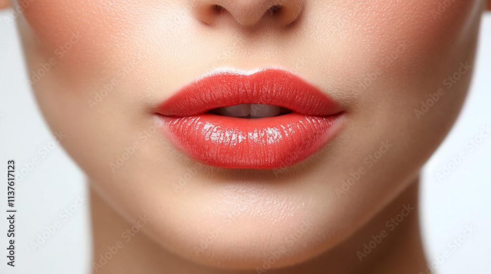 Close-up of woman's lips with red lipstick Close-up of woman's lips with red lipstick