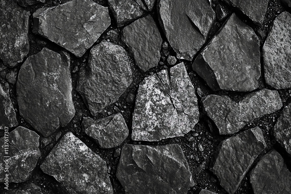 Fototapeta premium Black and white close up of a stone wall.