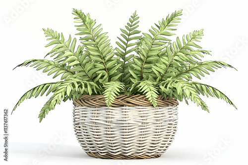 Lush Green Fern Plant in a Handwoven Basket with Natural Textures for Home and Garden Decor