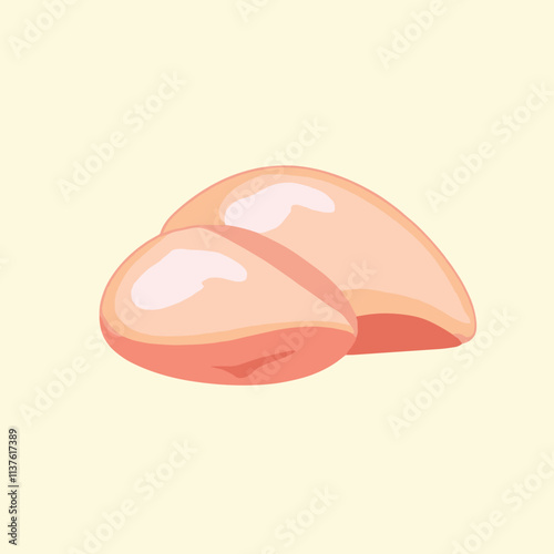 Raw chicken breast vector illustration. Raw skinless fillet of broiler or turkey, white poultry meat, protein ingredient