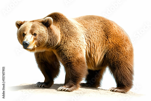 Wallpaper Mural Brown bear standing on a rocky surface with natural fur texture and captivating gaze against a white background Torontodigital.ca