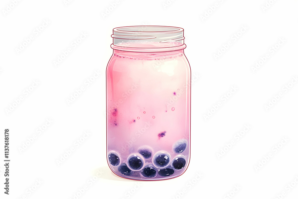Refreshing Berry Drink in a Clear Jar with Colorful Layers and Floating Bubbles for Summer Refreshment Refreshing Berry Drink in a Clear Jar with Colorful Layers and Floating Bubbles for Summer Refreshment