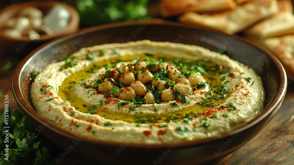 Delicious Creamy Hummus with Roasted Chickpeas and Parsley Delicious Creamy Hummus with Roasted Chickpeas and Parsley