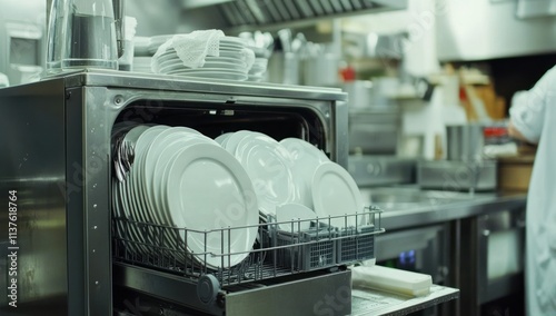 Industrial Dishwasher with Clean Plates