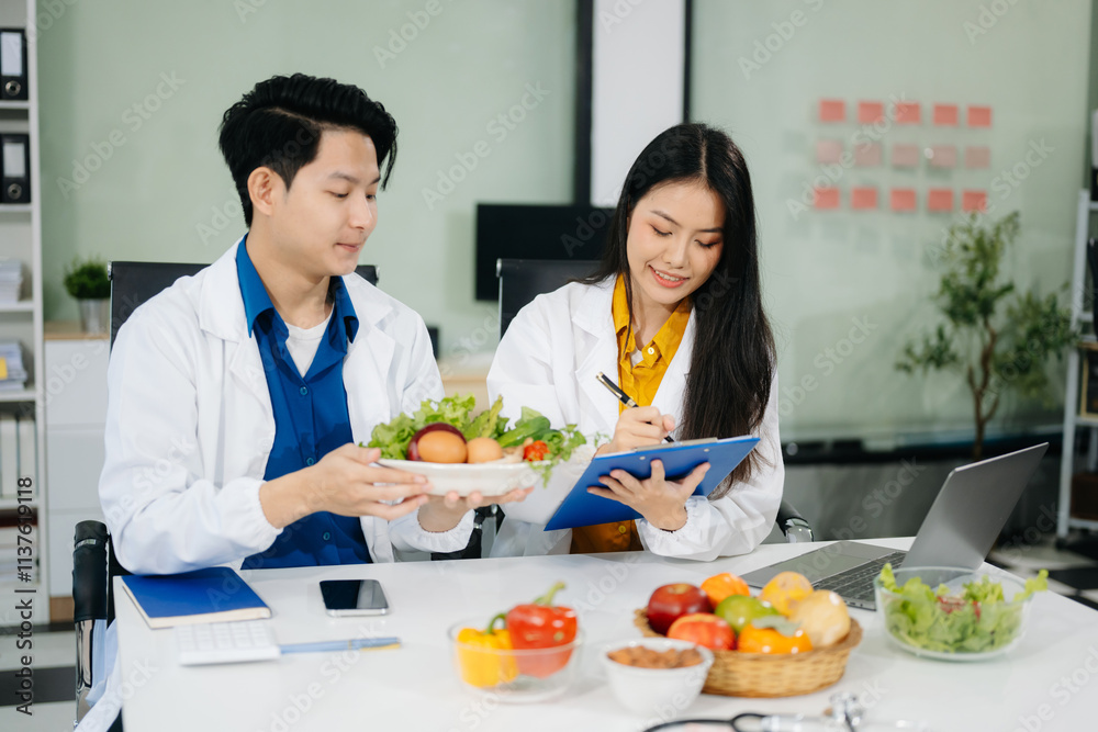 Nutritionists consulting on healthy food choices, meal planning, and wellness concepts