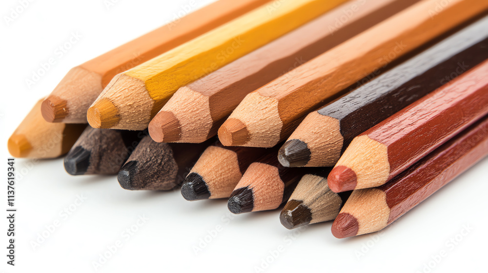 Set of brown colored pencils isolated on white background Set of brown colored pencils isolated on white background