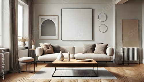 Modern Living Room Interior with Abstract Artwork and Neutral Tones