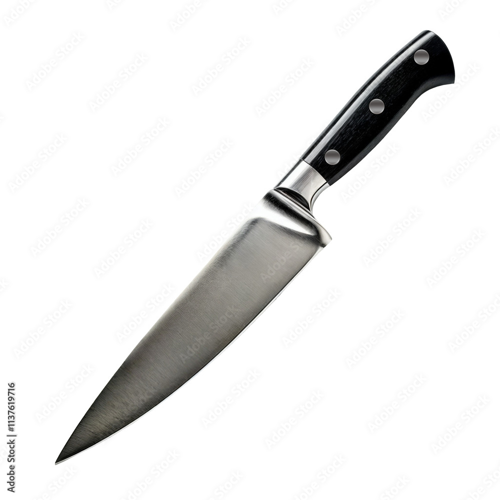 kitchen knife with a black handle on a transparent background. large chef's knife in png format kitchen knife with a black handle on a transparent background. large chef's knife in png format