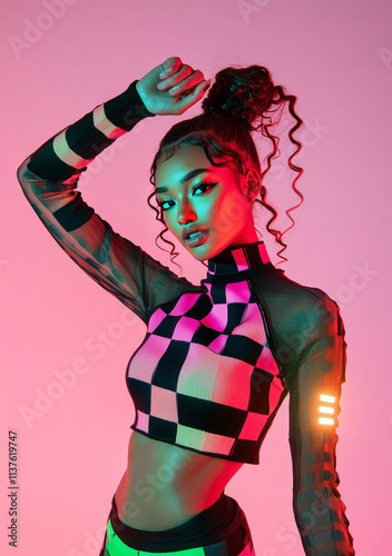 Stylish fashion girl y2k trends style.