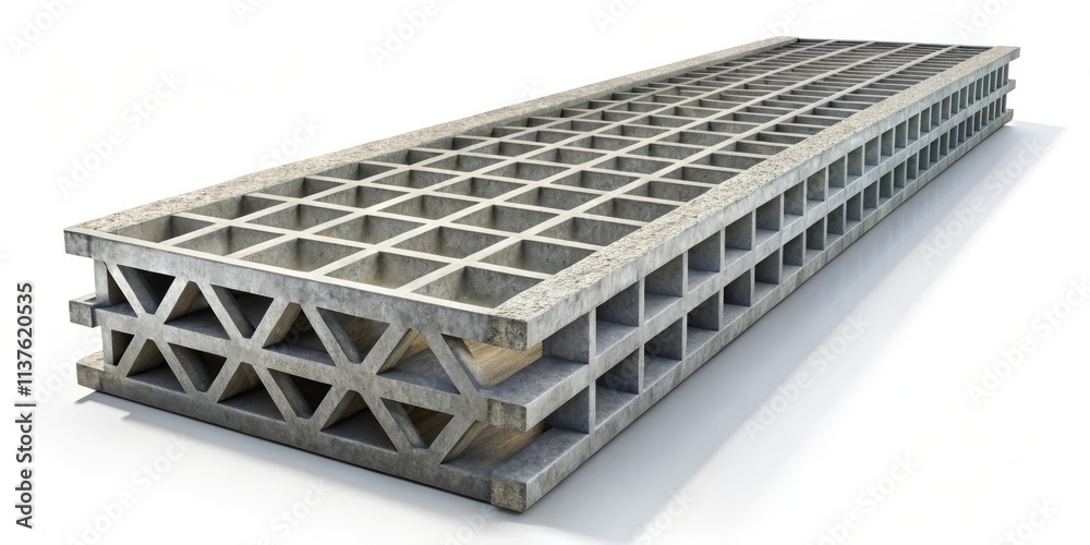 Obraz premium 3D Render Reinforced Concrete Lattice Girder, Structural Engineering, Architecture, Construction, Civil Engineering, White Background, Isolated, High Resolution Image