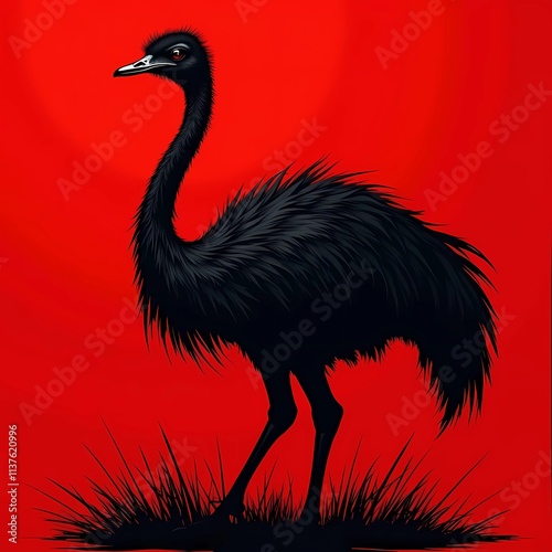 illustration design logo black fire ostrich isolated on red background