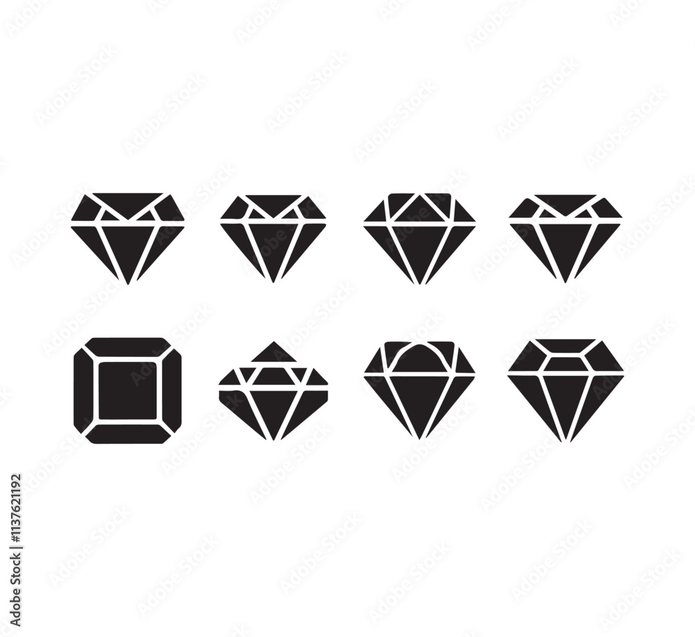 Diamond icon set. Different shapes of diamond cuts. Dimond icon set in flat style. Diamond icon set. Different shapes of diamond cuts. Dimond icon set in flat style.