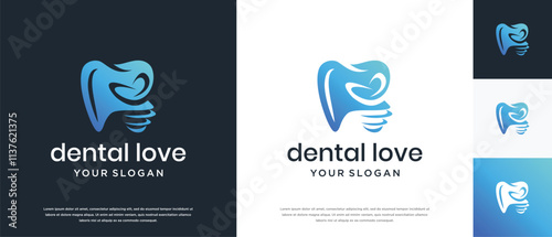 Illustration of love tooth logo design. dental clinic logo icon.