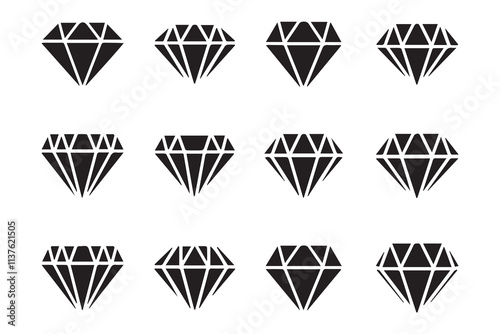 Diamond icon set. Different shapes of diamond cuts. Dimond icon set in flat style.