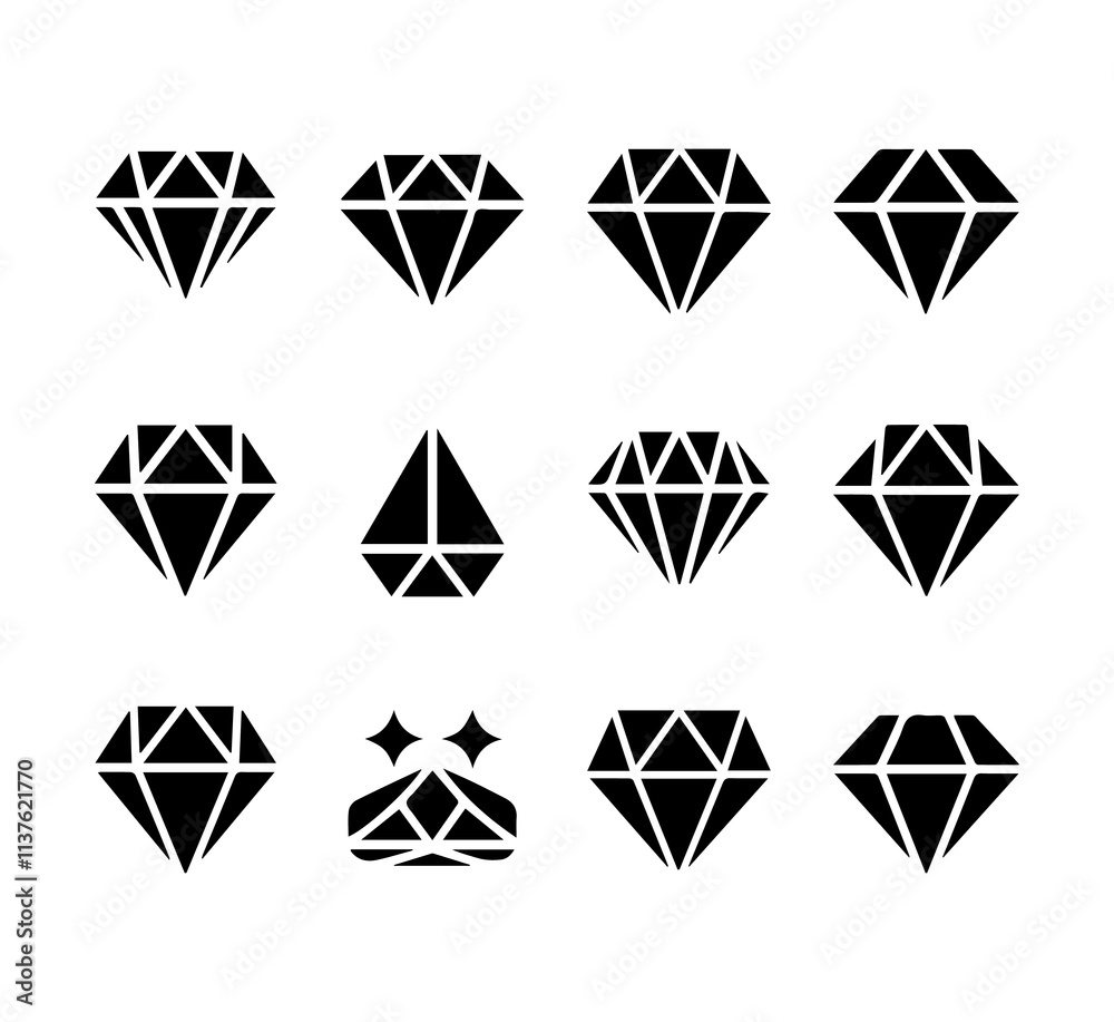 Diamond icon set. Different shapes of diamond cuts. Dimond icon set in flat style. Diamond icon set. Different shapes of diamond cuts. Dimond icon set in flat style.