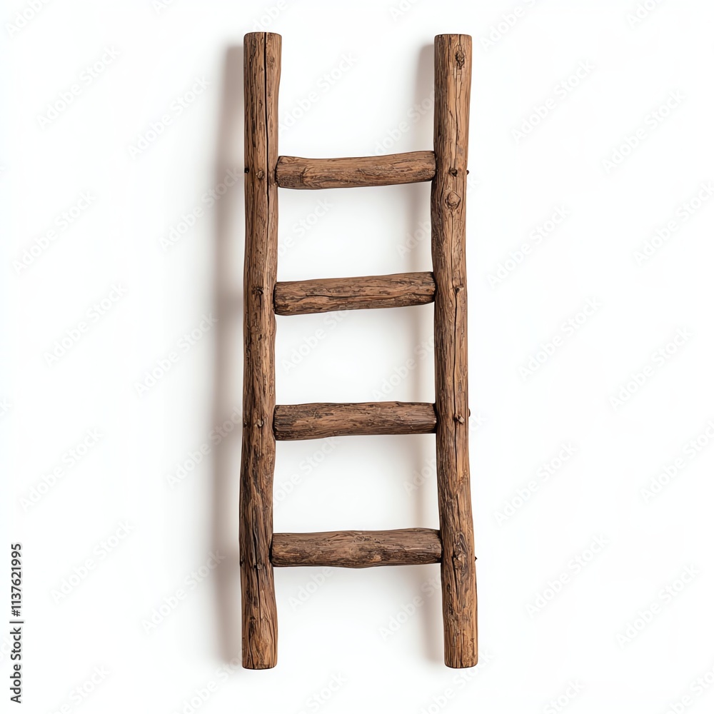 A rustic wooden ladder with four rungs, showcasing a natural finish and simple design, perfect for decor or practical use. A rustic wooden ladder with four rungs, showcasing a natural finish and simple design, perfect for decor or practical use.