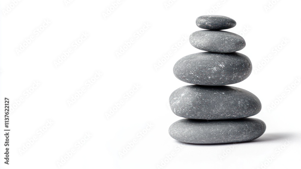 Serene Stack of Balanced Grey Stones on White Background, Studio Shot, Smooth Pebbles, Zen Concept, Tranquility, Minimalist Photography Serene Stack of Balanced Grey Stones on White Background, Studio Shot, Smooth Pebbles, Zen Concept, Tranquility, Minimalist Photography