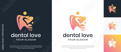 Illustration of love tooth logo design. dental clinic logo icon.