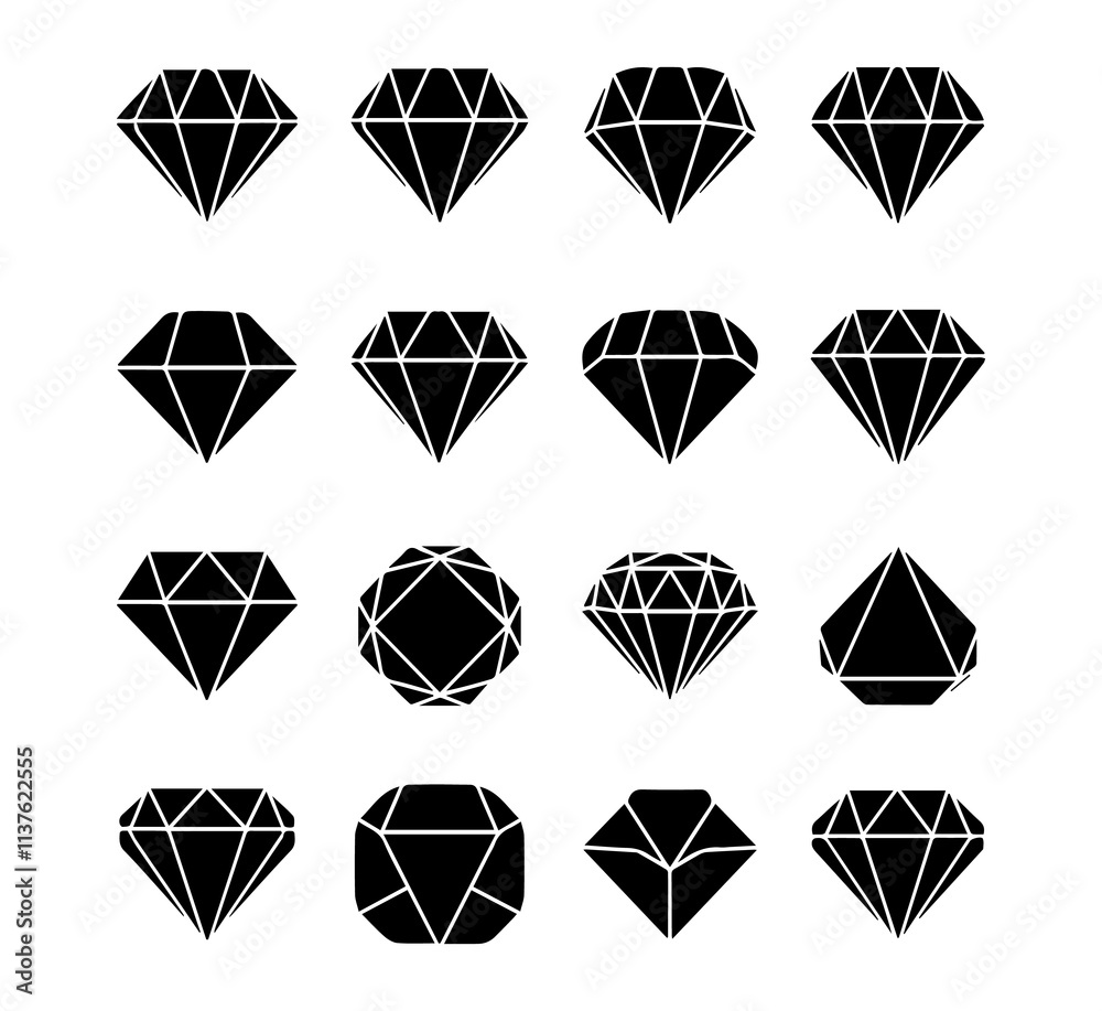 Diamond icon set. Different shapes of diamond cuts. Dimond icon set in flat style. Diamond icon set. Different shapes of diamond cuts. Dimond icon set in flat style.