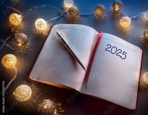 An open notebook with a pen on it, symbolizing the beginning of a new year photo